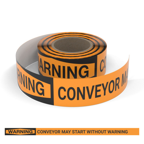 Warning: Conveyor May Start Without Warning - Smart Stripe Inline Printed Floor Tape