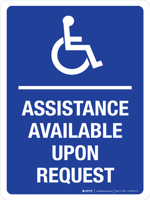 Assistance Available Upon Request Blue Portrait - Wall Sign
