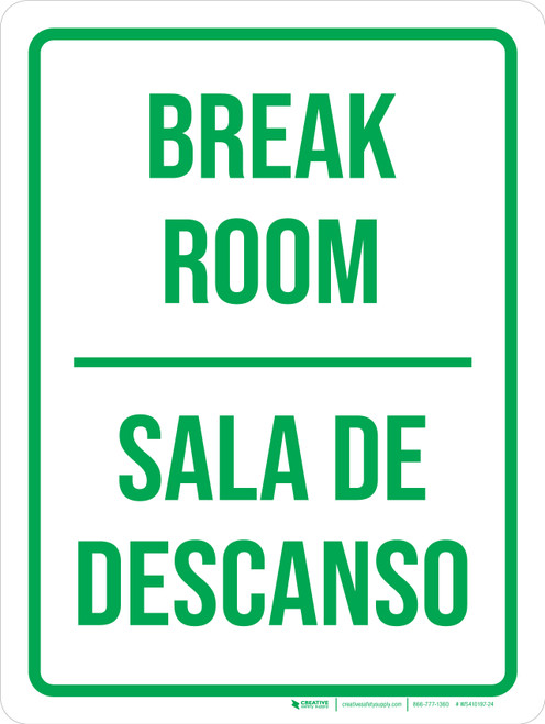 Break Room Bilingual Spanish Green Portrait - Wall Sign