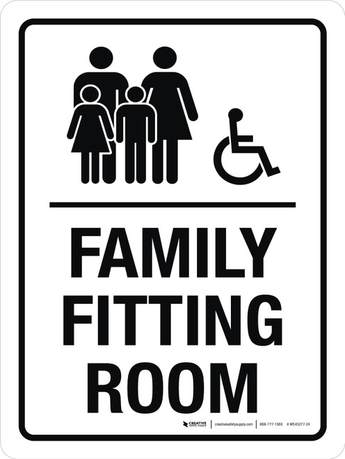 Family Fitting Room (With Wheelchair Icon) Portrait - Wall Sign