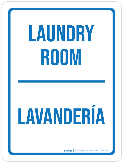Laundry Room Bilingual Spanish Blue Portrait - Wall Sign