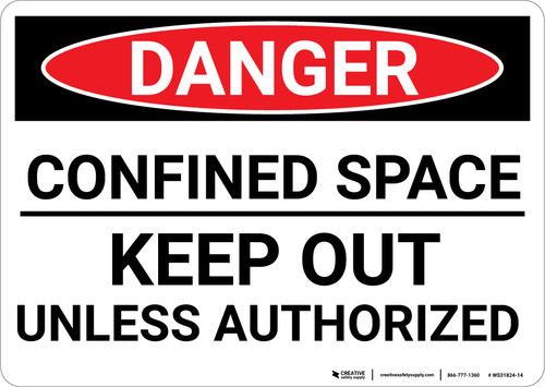 Danger: Confined Space Keep Out Unless Authorized - Wall Sign