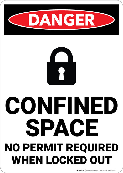 Danger: Confined Space No Permit Required When Locked Out Sign With Icon - Wall Sign
