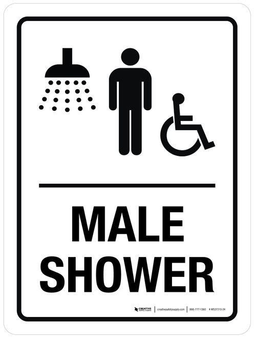 Male Shower (with Wheelchair Icon) Portrait - Wall Sign