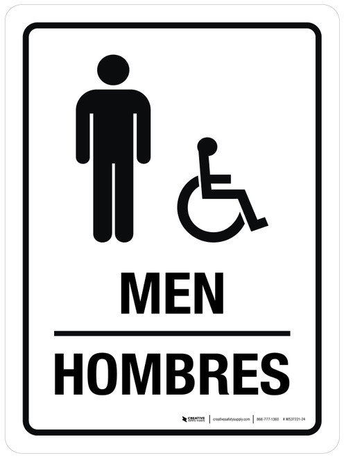 Men (with Wheelchair Icon) Bilingual Spanish Portrait - Wall Sign