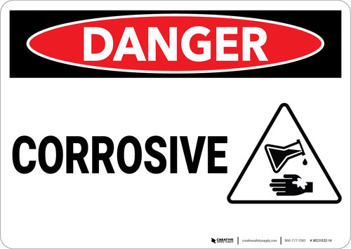 Danger: Corrosive Sign With Icon - Wall Sign