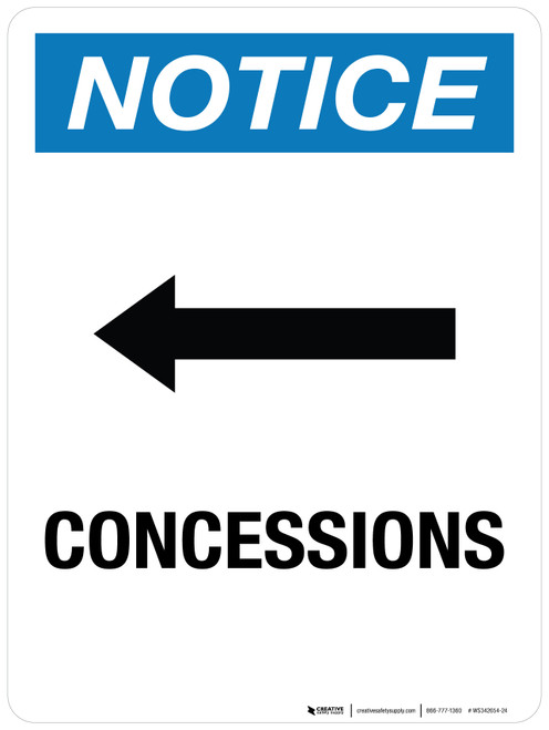 Notice: Concessions (Arrow Left) Portrait - Wall Sign