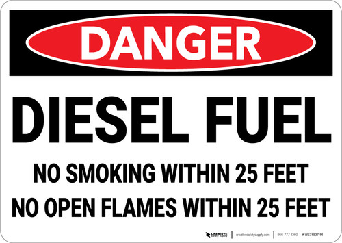 Danger: Diesel Fuel No Smoking Within 25 Feet No Open Flames - Wall Sign