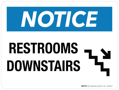 Notice: Restrooms Downstairs with Icon Landscape - Wall Sign
