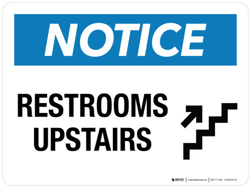 Notice: Restrooms Upstairs with Icon Landscape - Wall Sign