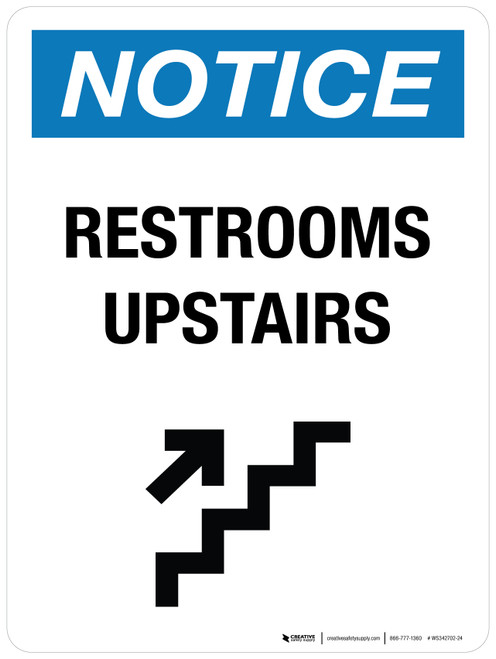 Notice: Restrooms Upstairs with Icon Portrait - Wall Sign