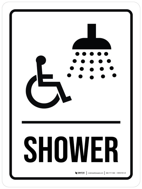 Shower (with Wheelchair Icon) Portrait - Wall Sign
