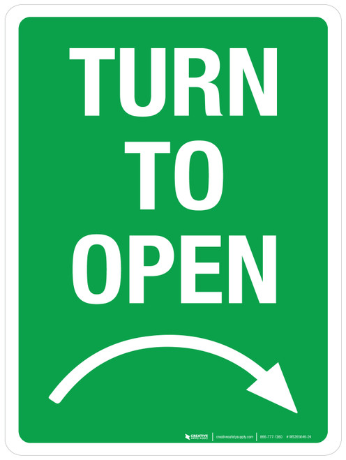 Turn To Open (Arrow Right) Green Portrait - Wall Sign