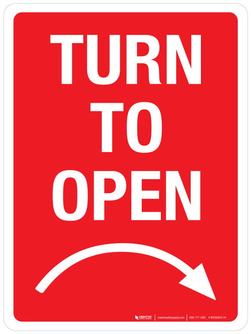 Turn To Open (Arrow Right) Red Portrait - Wall Sign