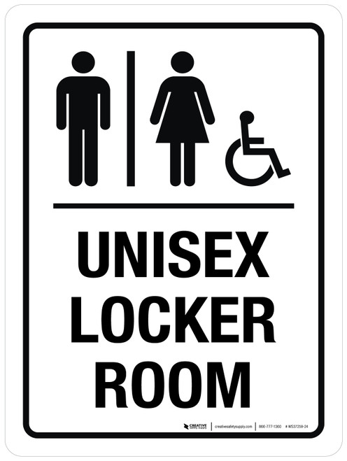 Unisex Locker Room (Gender/Wheelchair Icon) Portrait - Wall Sign