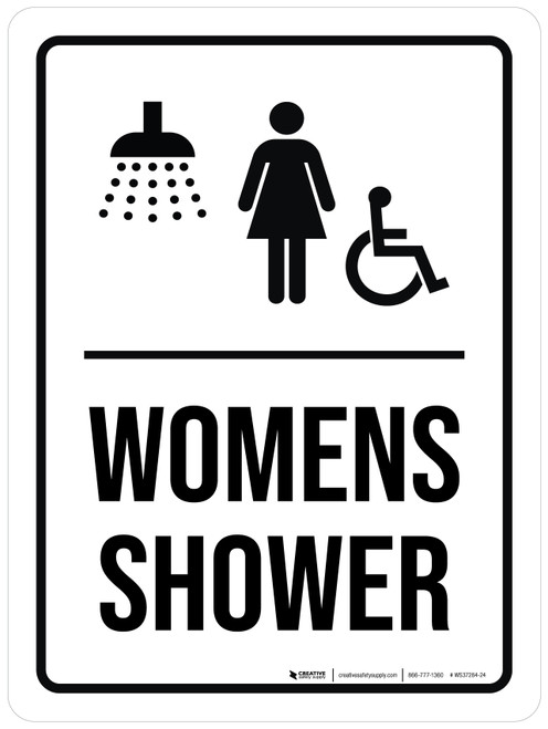 Womens Shower (With Wheelchair Icon) Portrait - Wall Sign