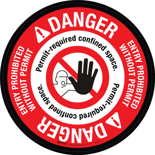 Danger: Entry Prohibited Without Permit Permit-required Confined Space with Icon Circular - Floor Sign