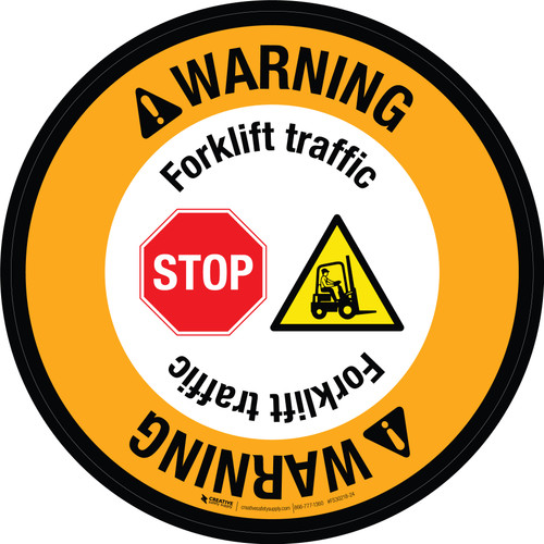Warning: Stop Forklift Traffic with Stop and Hazard Icon Circular - Floor Sign