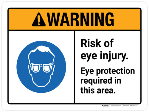 Warning: Risk Of Eye Enjury Eye Protection Required In This Area ANSI Landscape - Wall Sign