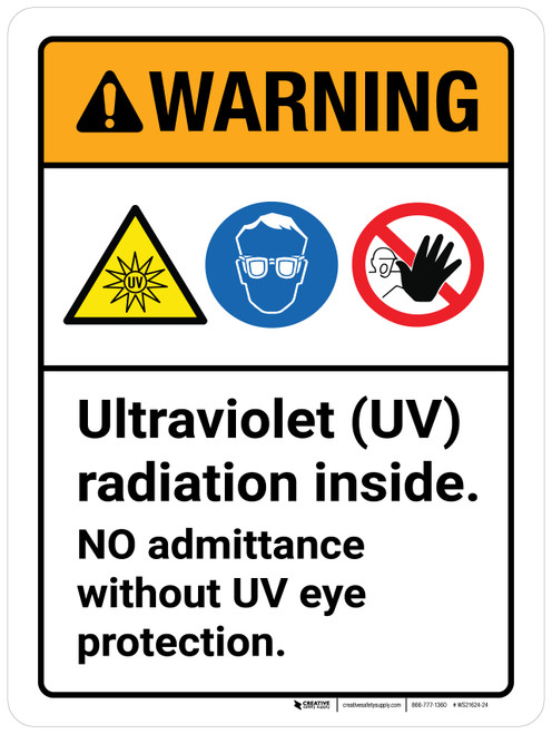 Warning: Ultraviolet (UV) Radiation Inside No Admittance Without UV Eye Protection ANSI Portrait - Wall Sign