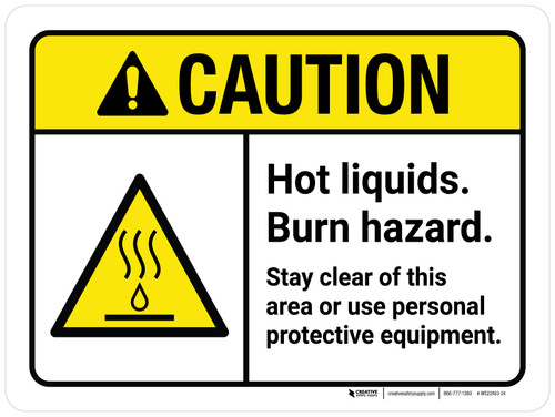 Caution: Hot Liquids Burn Hazard Stay Clear Of This Area Or Use Personal Protective Equipment Landscape - Wall Sign