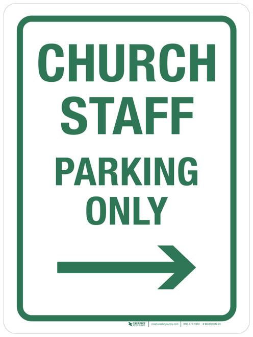 Church Staff Parking Only with Right Arrow Portrait - Wall Sign