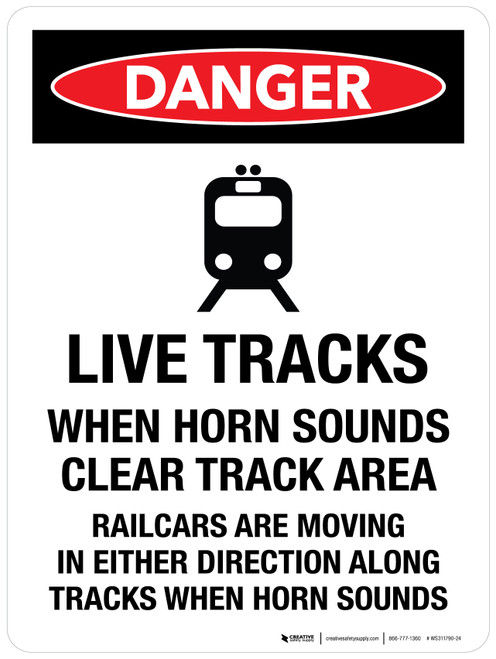 Danger: Live Tracks When Horn Sounds Clear Track Area Portrait - Wall Sign