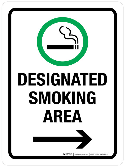Designated Smoking Area with Right Arrow Portrait - Wall Sign