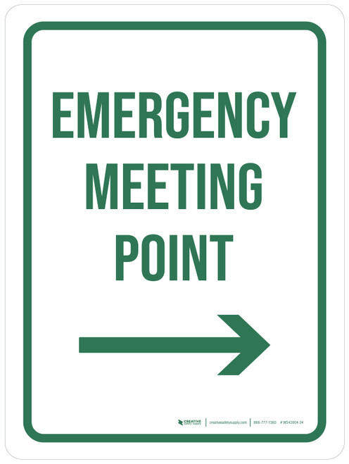 Emergency Meeting Point with Right Arrow Portrait - Wall Sign