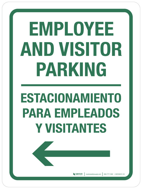 Employee And Visitor Parking with Left Arrow Bilingual Portrait - Wall Sign