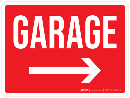 Garage with Right Arrow Landscape - Wall Sign