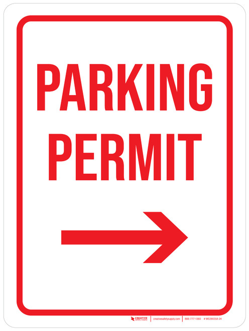 Parking Permit with Right Arrow Portrait - Wall Sign