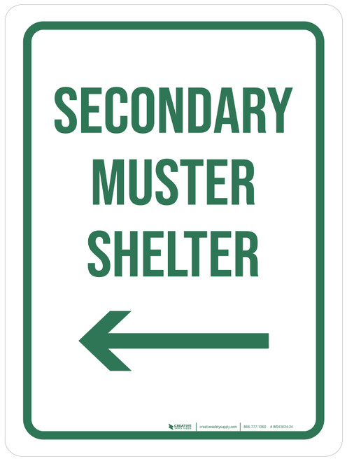 Secondary Muster Shelter with Left Arrow Portrait - Wall Sign