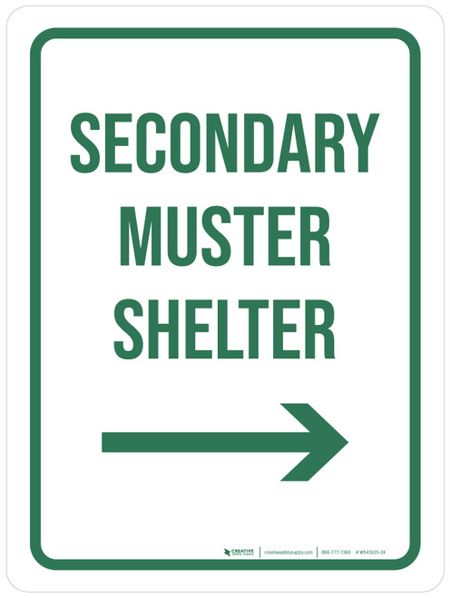 Secondary Muster Shelter with Right Arrow Portrait - Wall Sign