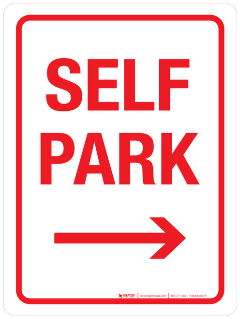 Self Park with Right Arrow Portrait - Wall Sign
