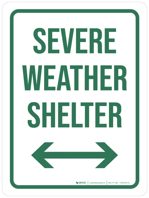 Severe Weather Shelter with Arrows Portrait - Wall Sign