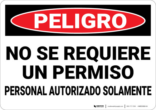 Danger: Spanish Non Permit Confined Space - Wall Sign
