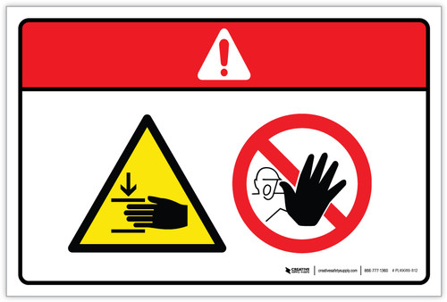 Danger: Hand Crush Hazard (Wordless ISO/ANSI) - Label