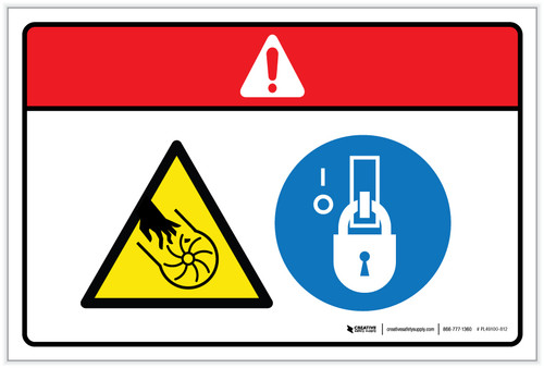 Danger: Hand Impeller Blade Lockout Tagout (Wordless ISO/ANSI) - Label