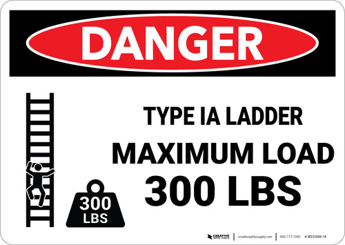 Danger: Type IA Ladder Maximum Load 300 Lbs - Wall Sign