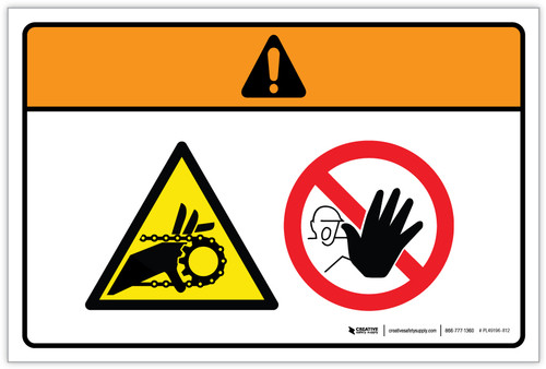 Warning: Hand Entanglement Hazard Chain Drive Stay Clear (Wordless ISO/ANSI) - Label