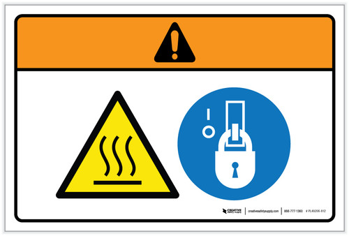 Warning: Hot Surface Lockout Tagout (Wordless ISO/ANSI) - Label