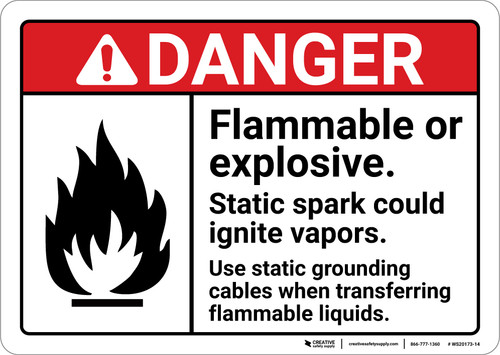 Danger: Flammable Explosive Static Spark Could Ignite Vapors ANSI - Wall Sign