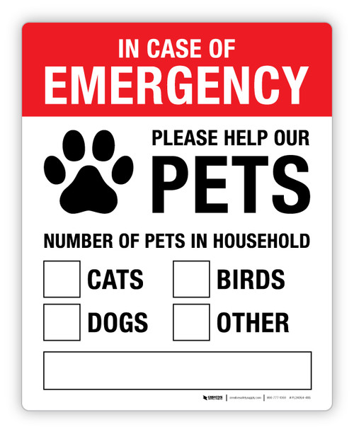 In Case of Emergency Please Help Our Pets - Pets in Household - Label