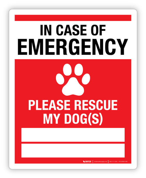 In Case of Emergency Please Rescue My Dog(s) - Label