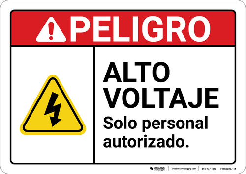 Danger: High Voltage Authorized Personnel Only Hazard Spanish ANSI - Wall Sign