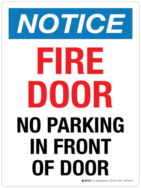 Notice: Fire Door No Parking In Front Of Door Portrait - Wall Sign