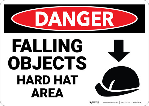 Danger: Falling Objects Hard Hat Area Sign With Icon - Wall Sign