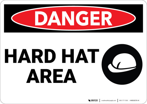 Danger: Warning Hard Hat Area - Wall Sign