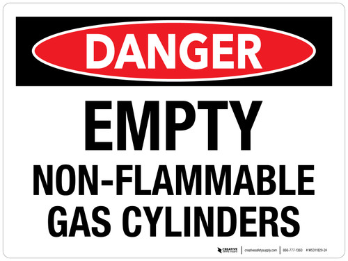 Danger: Empty Non-Flammable Gas Cylinders Landscape - Wall Sign